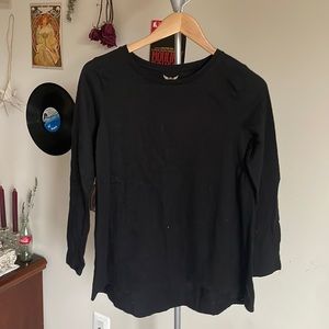 Faded Glory Black Long Sleeve T Shirt Peplum Back Loose Style Size Small